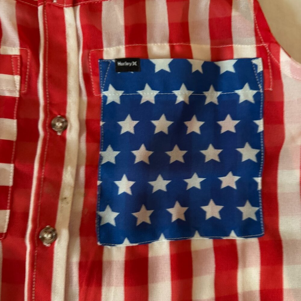 EUC Hurley Stars & Stripes Button-Down Sleeveless Shirt L - Picture 3 of 6